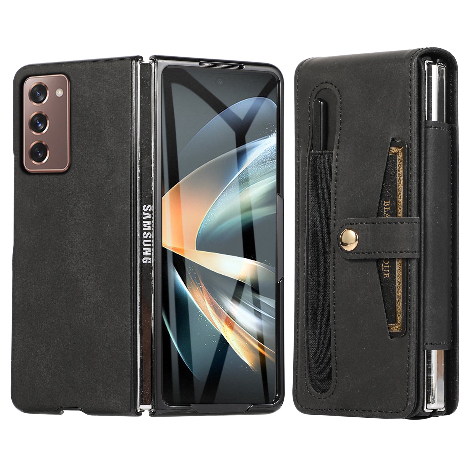 For Samsung Galaxy Z Fold2 5G Full Protection PC PU Leather Phone Case Card Slot Glass Film Cover Shell with Stylus For Samsung Galaxy Z Fold2 5G Full Protection PC PU Leather Phone Case Card Slot Glass Film Cover Shell with Stylus